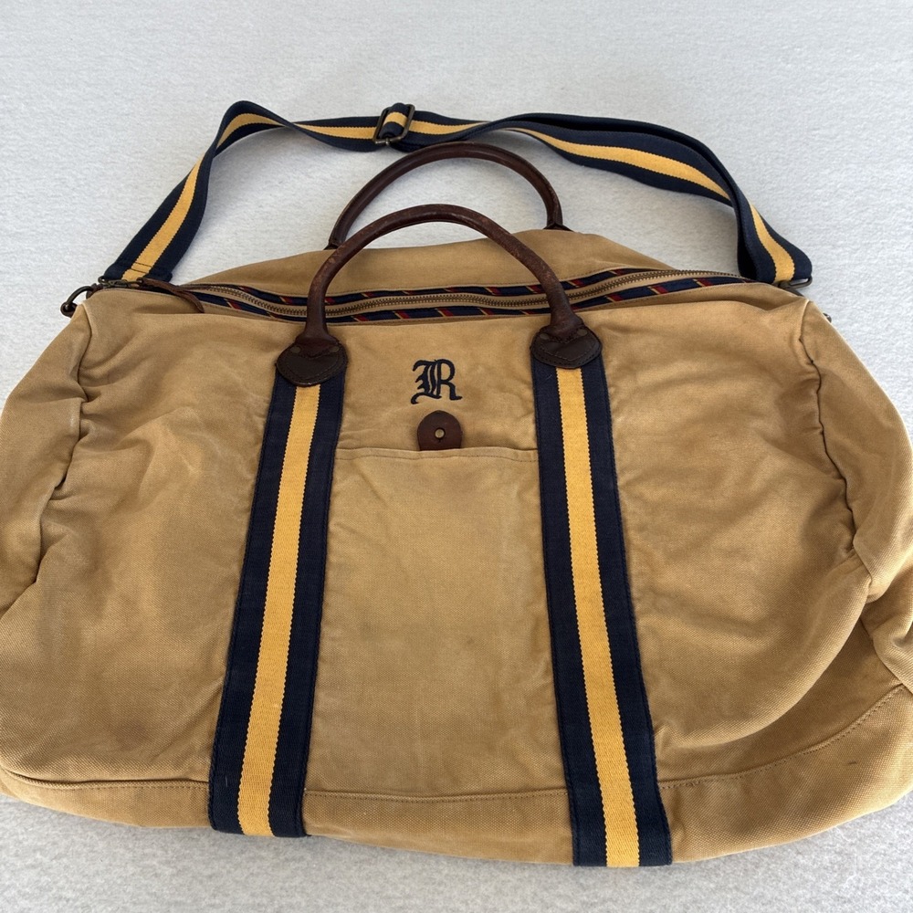 Vintage Rugby Ralph Lauren - Preppy Large Canvas Duffle Weekender Bag Khaki Tan